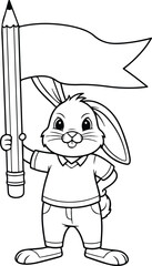 Cute bunny holding pencil and flag cartoon vector