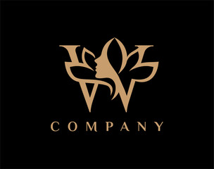 Letter W Beauty Face Lotus Flower Logo Design