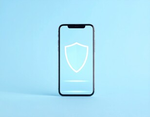 Smartphone screen displays glowing shield icon symbolizing digital security and protection.