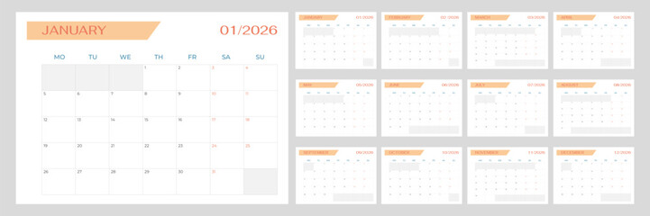 Minimalist English 2026 Calendar set 