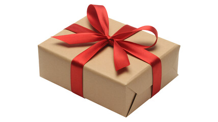 Obraz premium Beautifully wrapped gift box with vibrant red satin ribbon, perfect for any celebration or special occasion surprise.