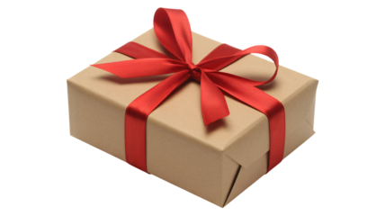 Beautifully wrapped gift box with vibrant red satin ribbon, perfect for any celebration or special occasion surprise.