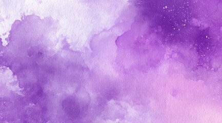 Pastel purple watercolor clouds painting on paper. Soft, dreamy, artistic background
