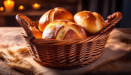 warm soft bread rolls nestled in a rustic wicker basket homemade wicker