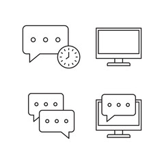 Desktop Monitor Chat Time Schedule Outline Icons Set