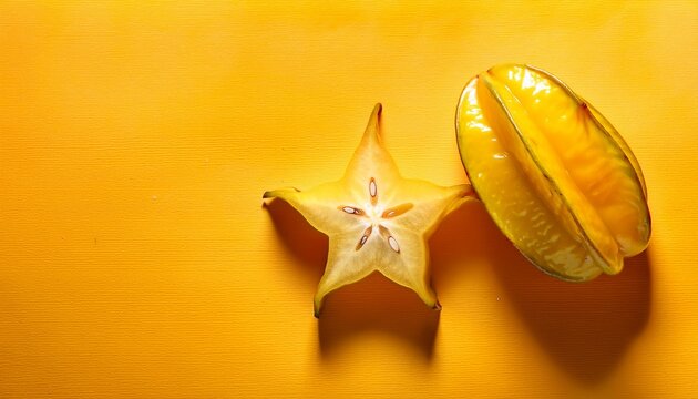 sliced star fruit revealing star shape vibrant yellow tropical background vitamin c food
