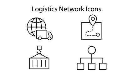 Fototapeta premium A set of logistics network icons with editable lines (not outlined), 線の編集ができる物流網に関するアイコンセット（アウトライン化していない), icon, icons, set, vector, business, symbol, sign, computer, illustration, web, office, servic