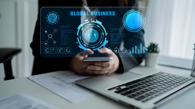 Global business partnerships and international trade concept. A dashboard for worldwide market analytics, data visualization, and company strategy. Motif