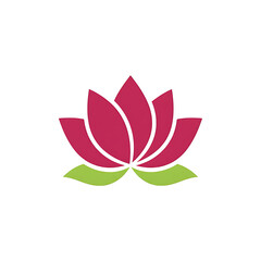 Minimalistic Lotus Flower Logo with Pink Petals and Green Leaves