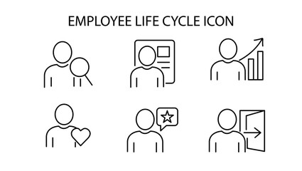 Fototapeta premium Editable employee life cycle icon set (not outlined), 線の編集ができる従業員のライフサイクルに関するアイコンセット（アウトライン化していない）