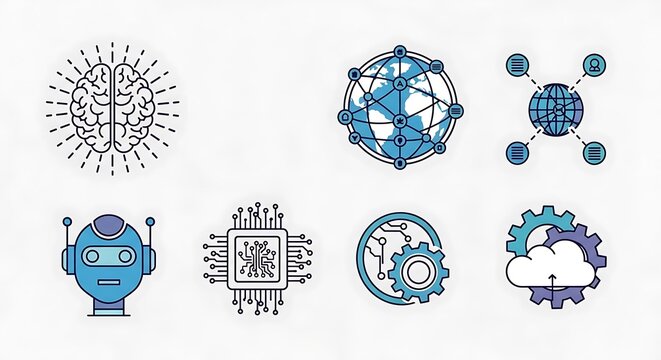 Artificial Intelligence and Technology Icons Representing Innovation and Progress.