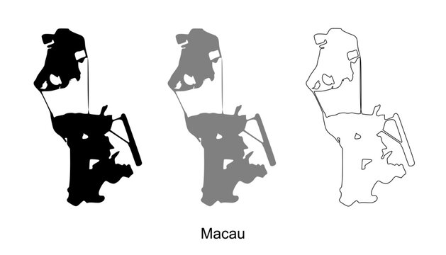 Macau map set. Macau map vector. Macau map on silhouette, gray, and outline