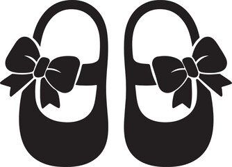  Baby girl shoes with cute bows silhouette vector illustratio