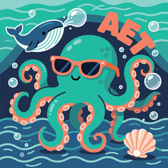 Cool Octopus in Sunglasses Underwater