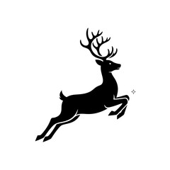 Obraz premium Majestic reindeer leaps gracefully under a sparkling guiding star, perfect for festive holiday designs and magical winter themes