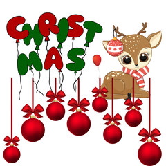 Cute Deer and Christmas Ornaments with Balloons holiday