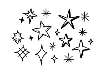 Fototapeta premium Doodle star set. Hand drawn vector stars and sparkles symbols . vector icon 