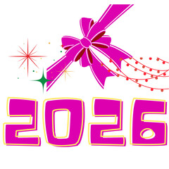 Pink Ribbon Bow and 2026 Year Text with Sparkles new year