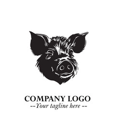 Head of Pig Logo Symbol in Black on the White Background with Simple Modern Animal Design