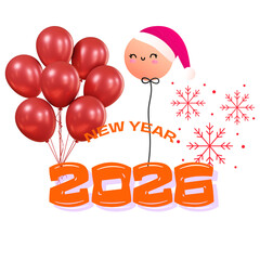Red Balloons Santa Hat and 2025 New Year Text celebration