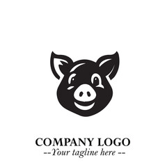 Head of Pig Logo Symbol in Black on the White Background with Simple Modern Animal Design
