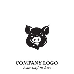 Head of Pig Logo Symbol in Black on the White Background with Simple Modern Animal Design