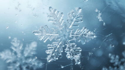 Frost Pattern Snowflake Macro Against Soft Blur