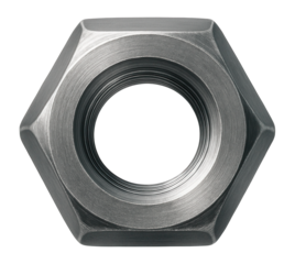 Durable steel hex nut for structural engineering use.