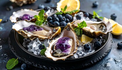 Oysters with Blueberry Sauce on Ice