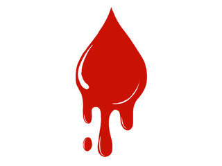 A realistic illustration of a red blood drop isolated on a white background. This symbol is often used to represent blood, menstruation, or blood donation campaigns in medical, health