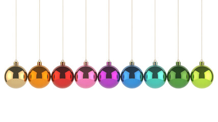 Vibrant multi colored holiday ornaments gleam with festive cheer, perfect for dazzling Christmas and New Year celebrations.