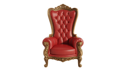 Luxurious red leather throne chair with ornate gold trim and tufted back, exuding opulence and regal grandeur for exclusive decor