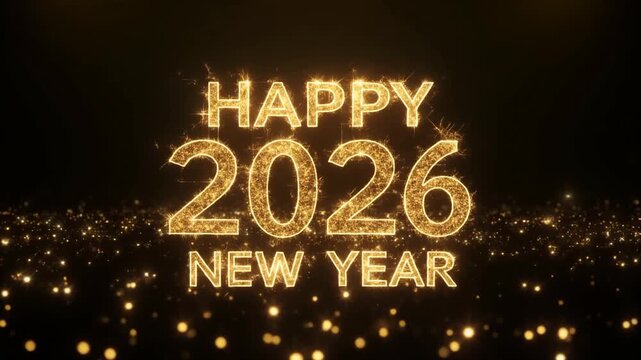 Happy New Year 2026 motion graphic - 3D text in vibrant and bold gold color