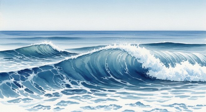 Crashing ocean waves with white foam under a clear sky