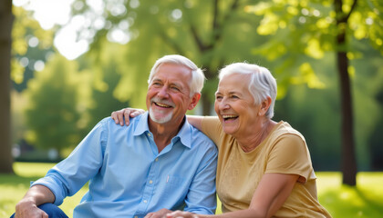 Fototapeta premium Outdoor Family Connection Joyful Seniors in Nature Healthy Lifestyle Relaxing Day in the Park