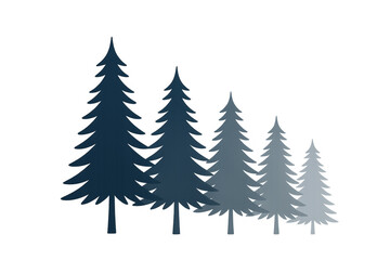Obraz premium Pine trees forest illustration with gradient blue hues and winter season mood on transparent background