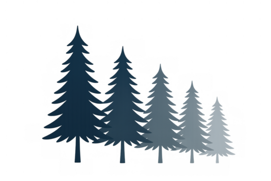 Pine trees forest illustration with gradient blue hues and winter season mood on transparent background - Powered by Adobe