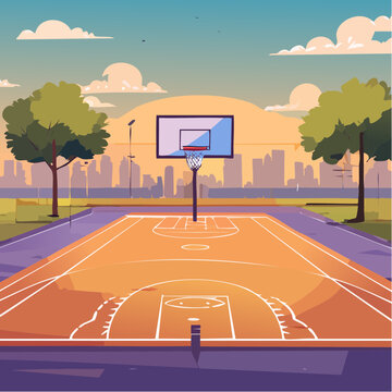 Cartoon animation style basketball court