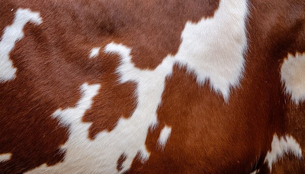 close up of a realistic cowhide pattern featuring natural brown and white spots the organic texture of the animal skin provides an authentic for western themed designs interior decor mockups