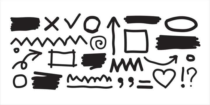 Black Hand Drawn Doodle Design Elements Set Arrows Strokes and Symbols