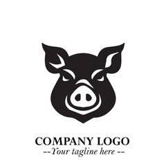 Head of Pig Logo Symbol in Black on the White Background with Simple Modern Animal Design