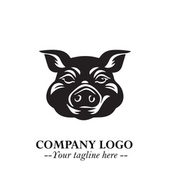 Head of Pig Logo Symbol in Black on the White Background with Simple Modern Animal Design