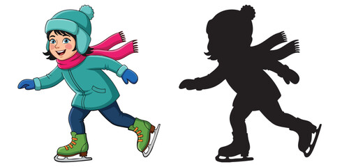 Cartoon girl skating on ice vector illustration
