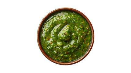 mall bowl of green chimichurri sauce, oily texture