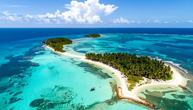 Tropical islands, turquoise water, aerial view