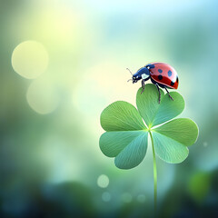 A close-up shot of a ladybug sitting on a green leaf