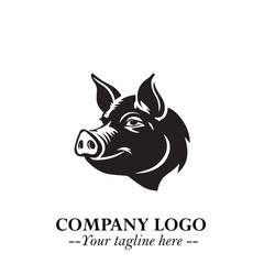Head of Pig Logo Symbol in Black on the White Background with Simple Modern Animal Design
