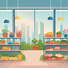 Interior of a plant and flower shop - 2D vector in cartoon animation style