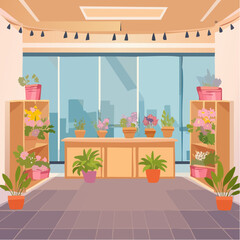 Interior of a plant and flower shop - 2D vector in cartoon animation style