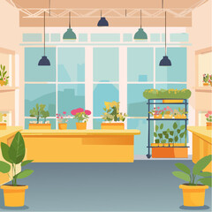 Interior of a plant and flower shop - 2D vector in cartoon animation style